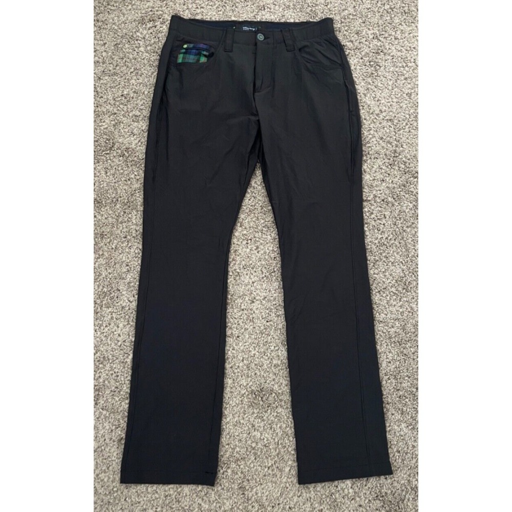 William Murray Golf Pants Mens 30 x 34 Black Stretch Lightweight Plaid Trim Golf
